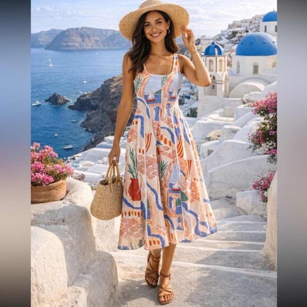 NWT Christian Lacroix Linen Blend Summer Beach Sleeveless Midi Dress Size Large‎
